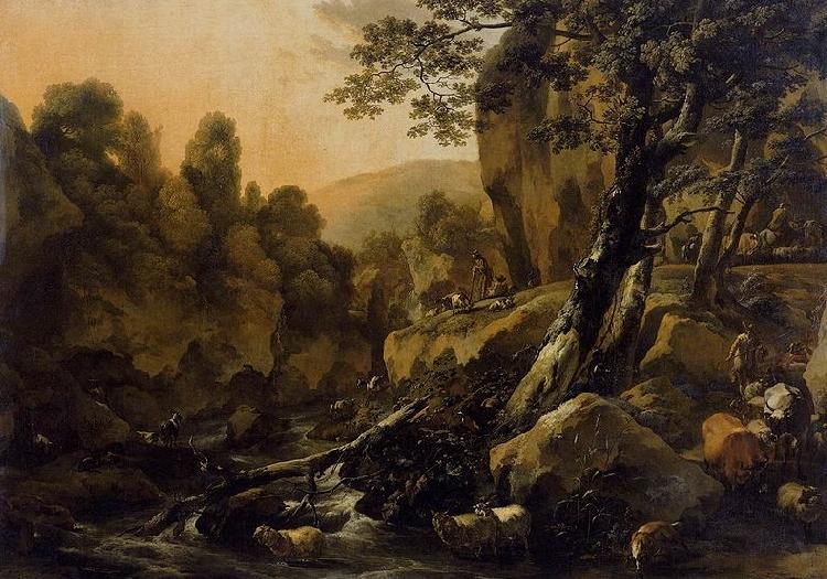 Nicolaes Pietersz. Berchem Herdsmen and Herds at a Waterfall France oil painting art